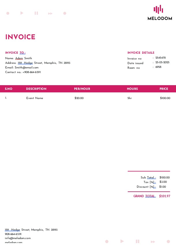 Music Festival Invoice Template PSD template